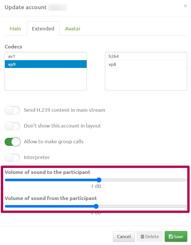 Volume settings Extended