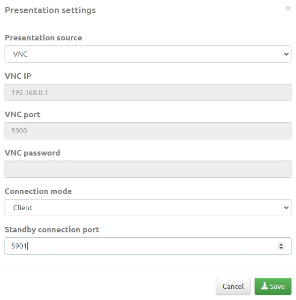 Presentation settings VNC