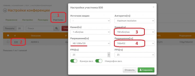 Сопряжение с серверами ВКС Avaya (h.239) — База знаний VINTEO